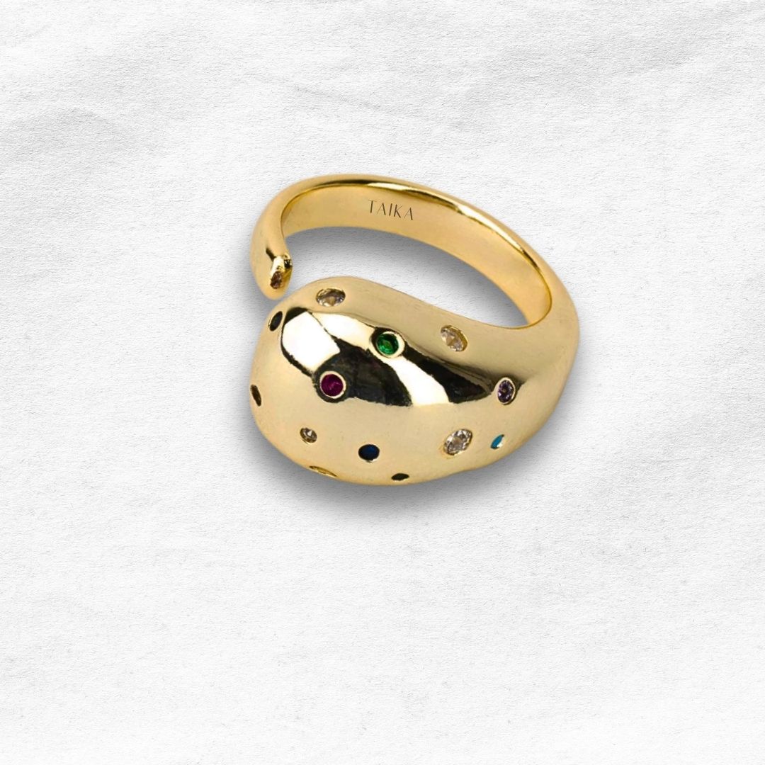 Anillo de Diseño Chunky con Piedras Multicolor Sistema Ajustable