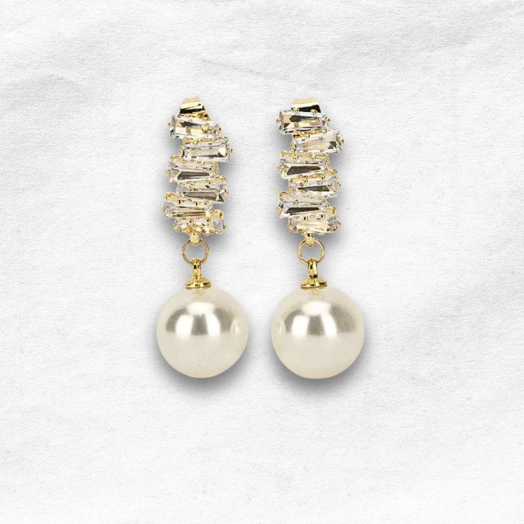 Arete Broquel Diseño Colgante con Piedras