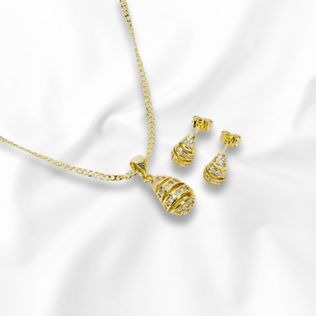 Juego de Cadena Arete y Dije con Diseño de Gota Cadena Medida 45 de Largo