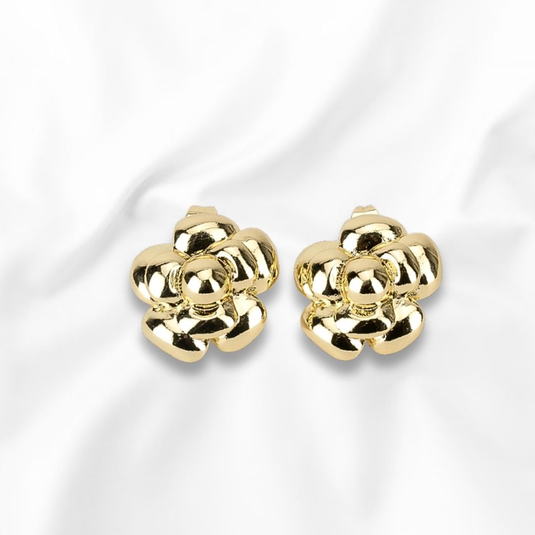 Arete Broquel Grande con Diseño de Flor