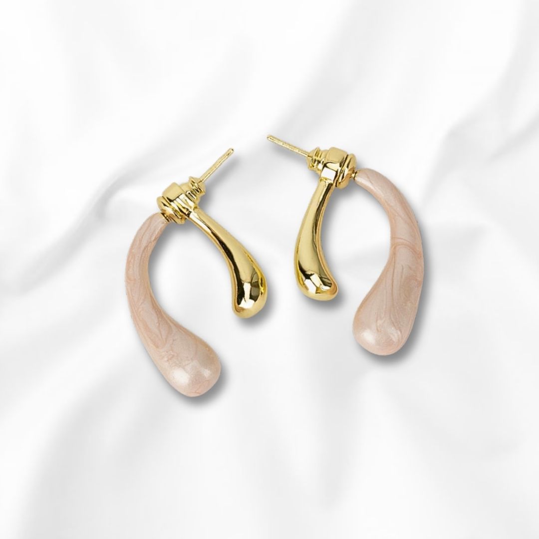 Arete Doble Gota Broquel  Color Rosa